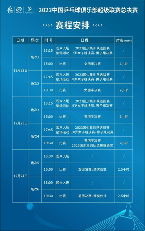 中国乒乓球队完整赛程总览