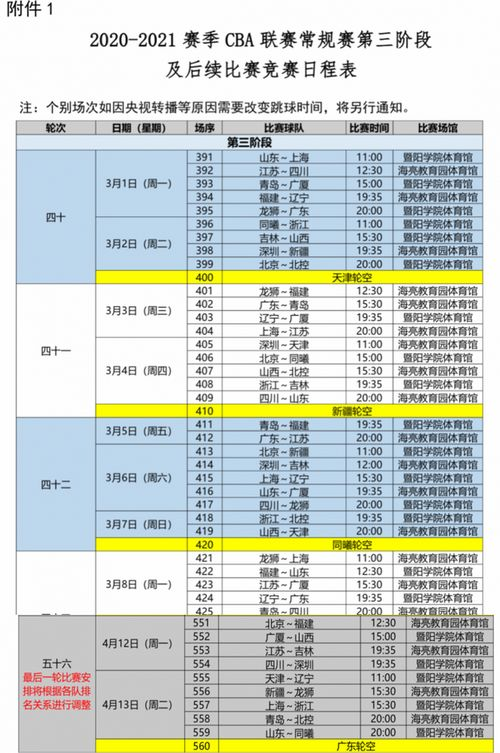 剩余赛程具体时间表