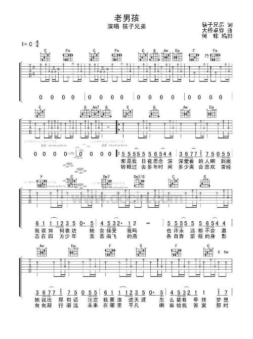 三、老男孩吉他谱C调弹奏技巧