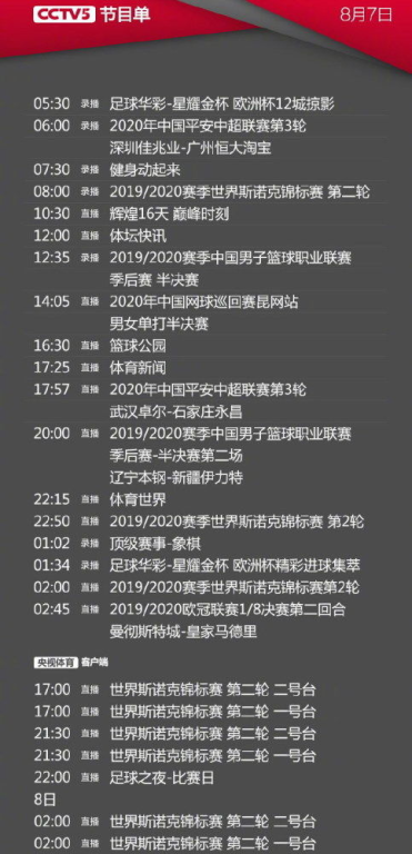 当前CCTV5+直播节目表解析