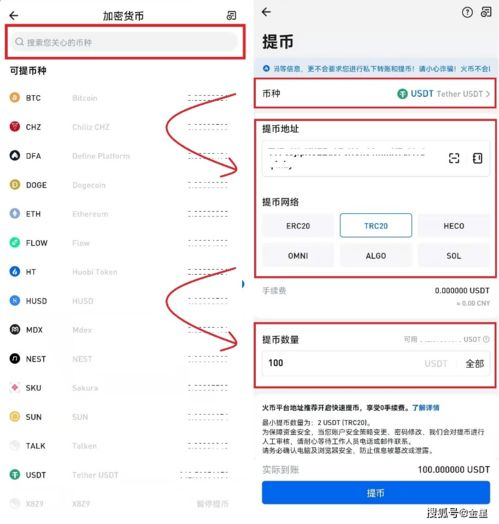 四、填写提币信息：地址、网络与数量